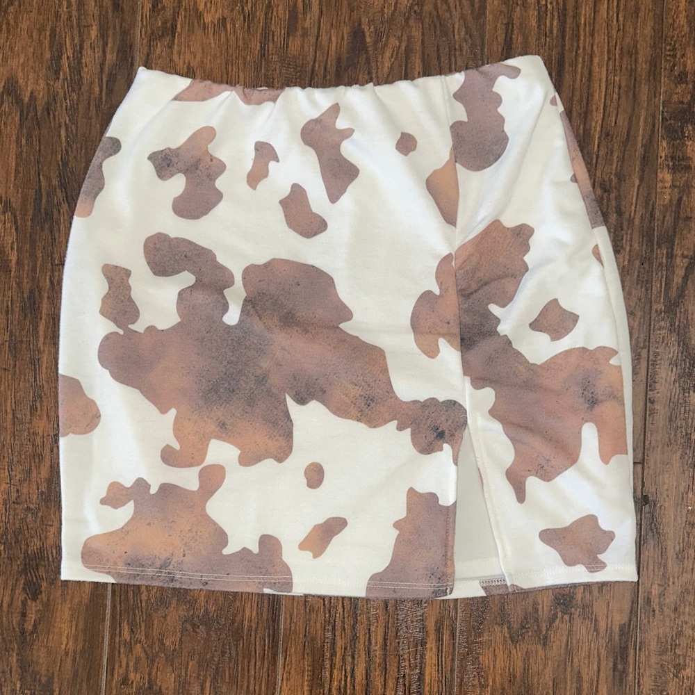 Windsor White and Brown Cow Print Mini Skirt